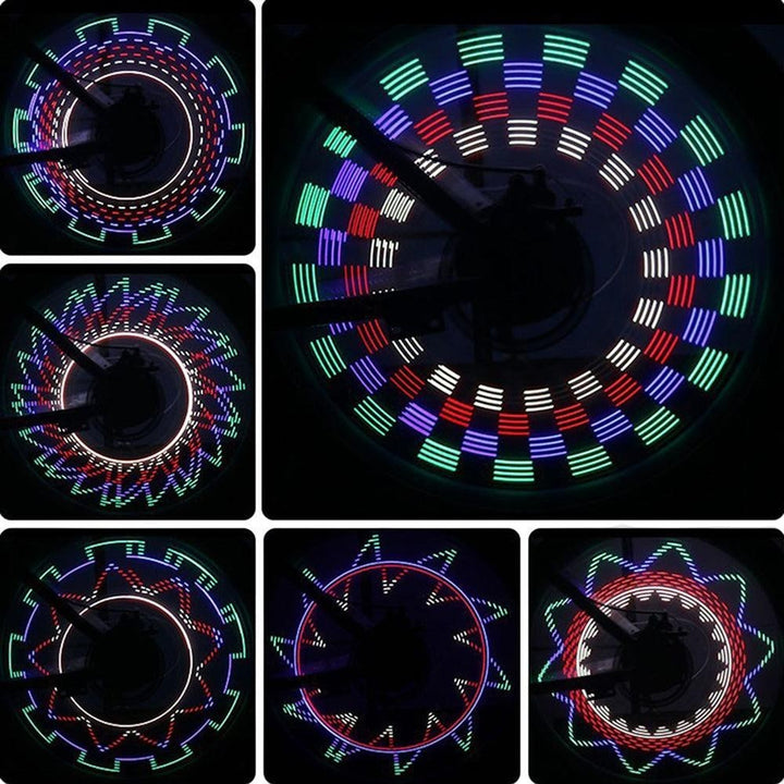 Sea Dragon Dreams RGB LED bike wheel lights displaying various colorful animated patterns on spinning bicycle spokes