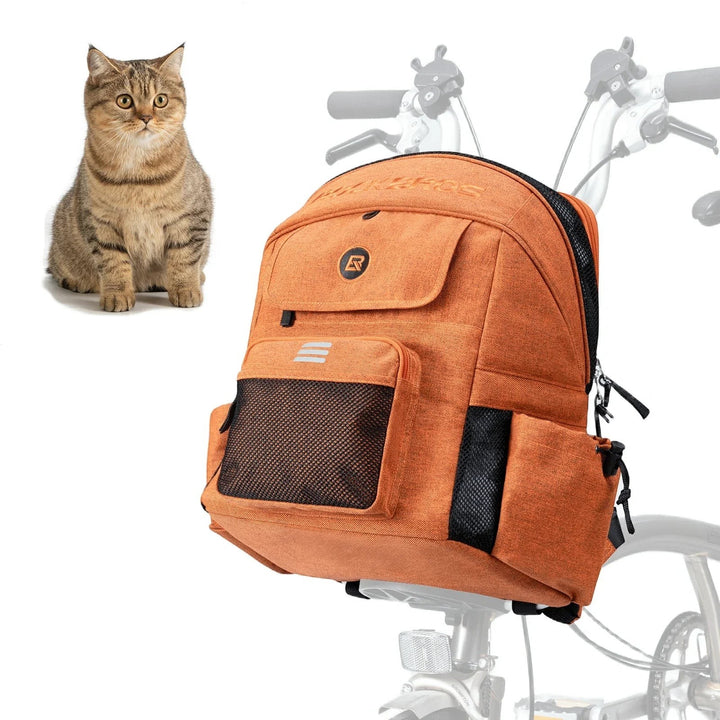 Sea Dragon Dreams ROCKBROS orange folding bike pet carrier backpack with mesh pockets and cat for small pets