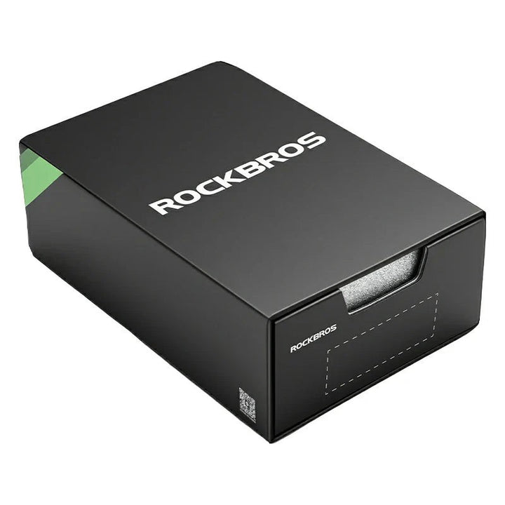 Sea Dragon Dreams branded black ROCKBROS cycling shoe box with green accent detail