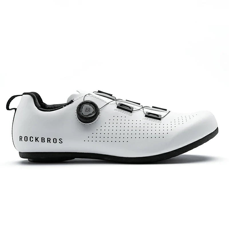 Sea Dragon Dreams ROCKBROS CR4 white lock-free cycling shoe with ETIE knob closure and breathable microfiber mesh upper