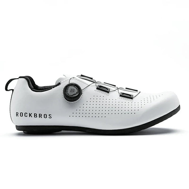 Sea Dragon Dreams ROCKBROS CR4 white lock-free cycling shoe with ETIE knob closure and breathable microfiber mesh upper