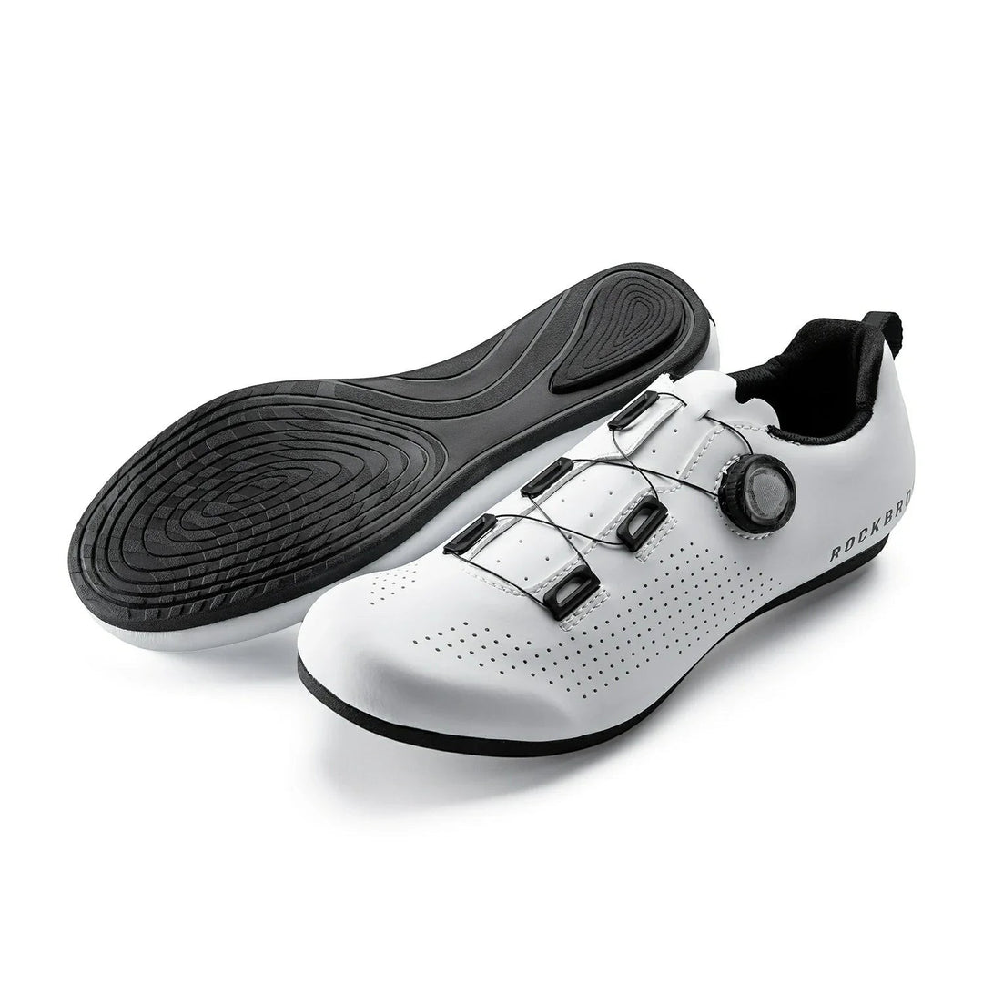 Sea Dragon Dreams ROCKBROS CR4 white lock-free cycling shoes with ETIE knob closure and non-slip rubber sole