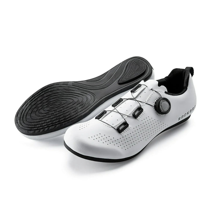 Sea Dragon Dreams ROCKBROS CR4 white lock-free cycling shoes with ETIE knob closure and non-slip rubber sole