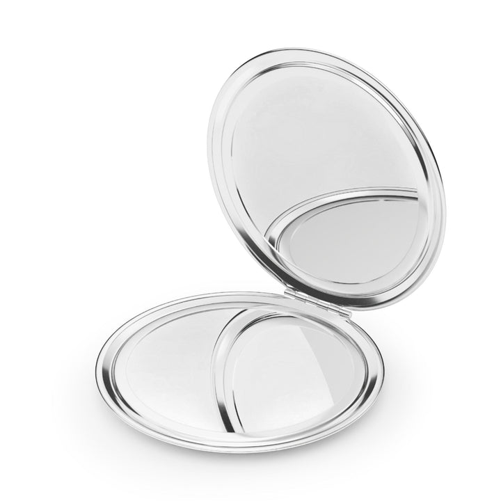 Sea Dragon Dreams round metal compact travel mirror with dual interior glass mirrors and a secure snap closure.