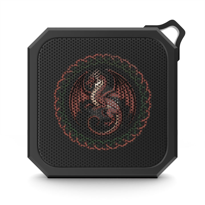 Sea Dragon Dreams portable Bluetooth speaker with a black rugged exterior and a detailed red dragon emblem design.