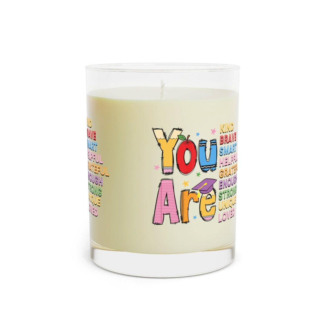 Sea Dragon Dreams 11oz soy wax scented candle in a glass jar with a colorful You Are Special wrap-around print design.