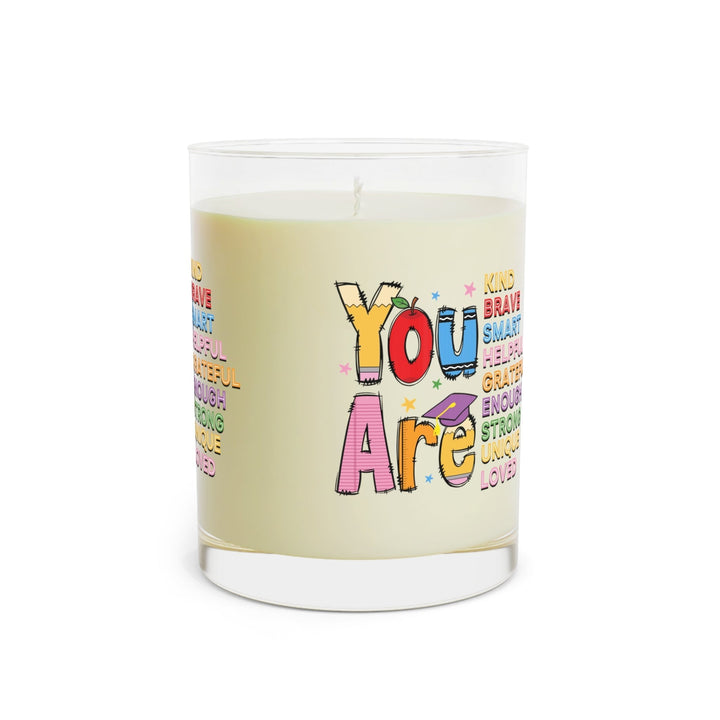 Sea Dragon Dreams 11oz soy wax scented candle in a glass jar with a colorful You Are Special wrap-around print.