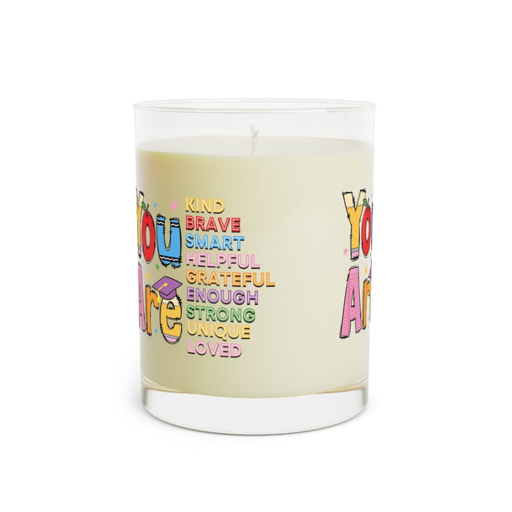 Sea Dragon Dreams 11oz soy wax scented candle in a glass jar with You Are Special wrap-around print and two wicks.