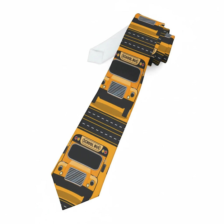 Sea Dragon Dreams school bus driver necktie in polyester with a yellow bus print and satin finish