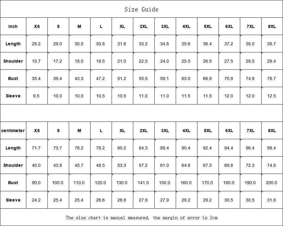 Sea Dragon Dreams size guide table for unisex Hawaiian shirts showing measurements in inches and centimeters