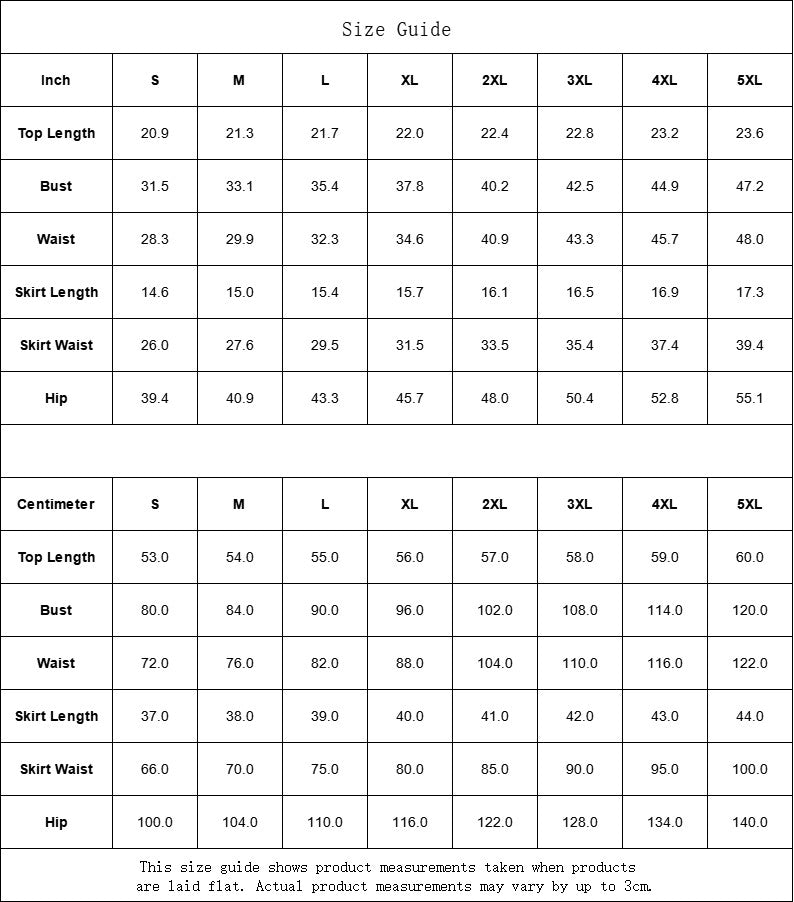 Sea Dragon Dreams size guide table for women's cami pajama set with measurements in inches and centimeters