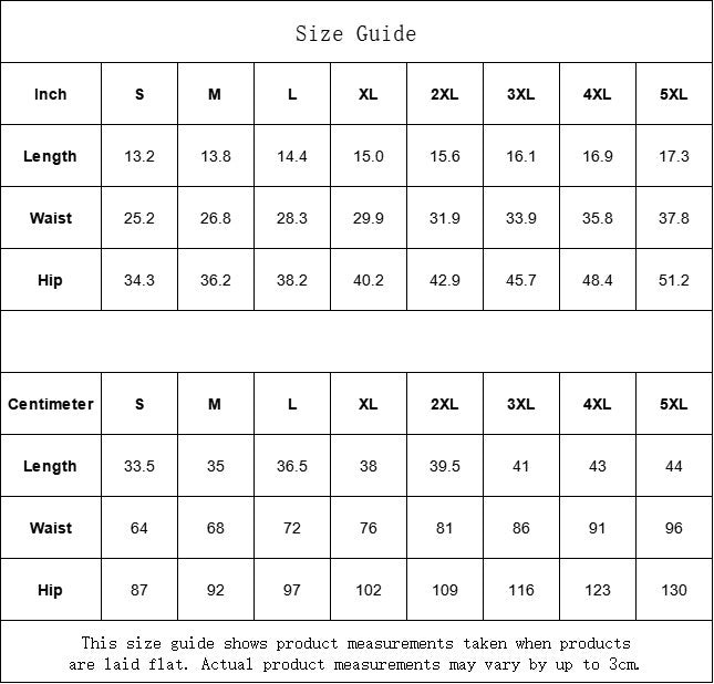 Sea Dragon Dreams size guide table for women's sport skorts showing length, waist, and hip measurements in inches and cm