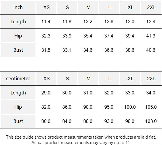 Sea Dragon Dreams size guide table for women's activewear showing measurements in inches and centimeters