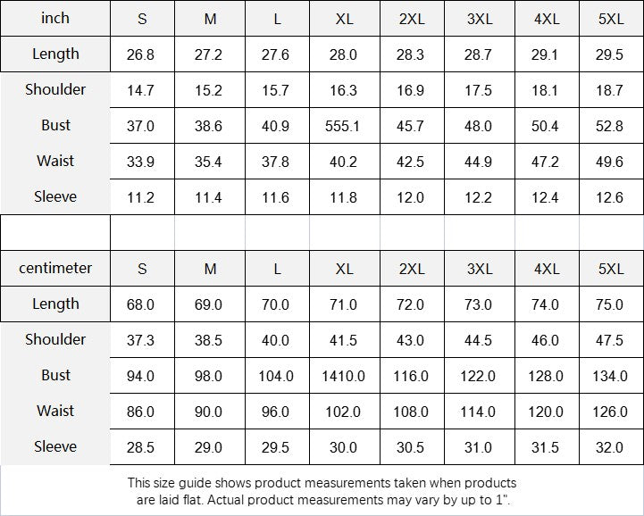 Sea Dragon Dreams size guide table for women's orange lace sleeve shirt with measurements in inches and centimeters.