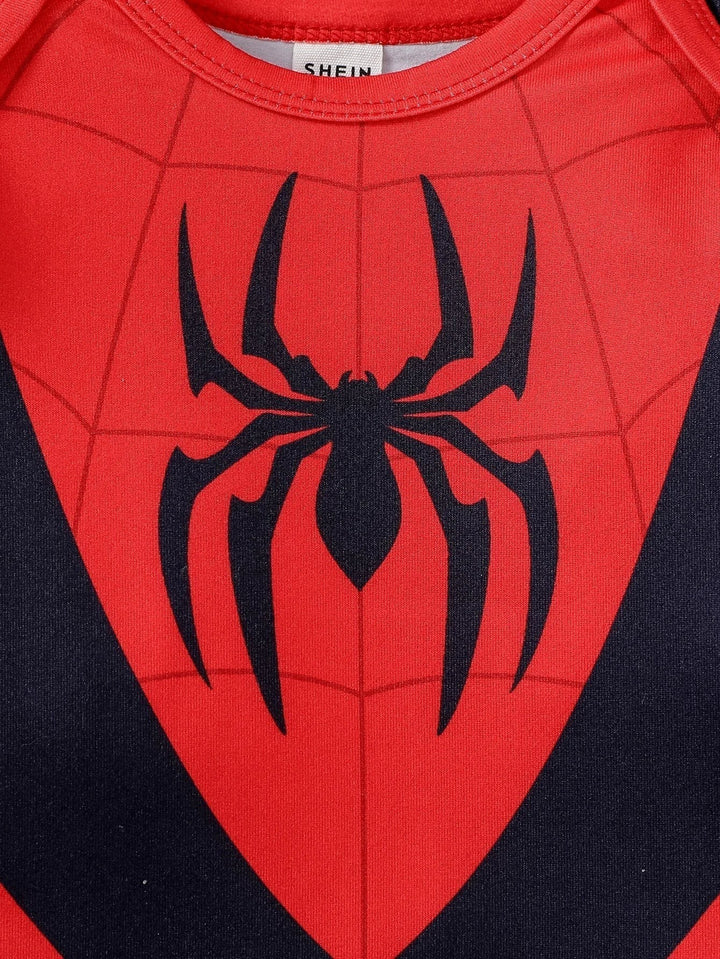 Sea Dragon Dreams baby boys spider jumpsuit featuring a red and black superhero web design on soft fabric