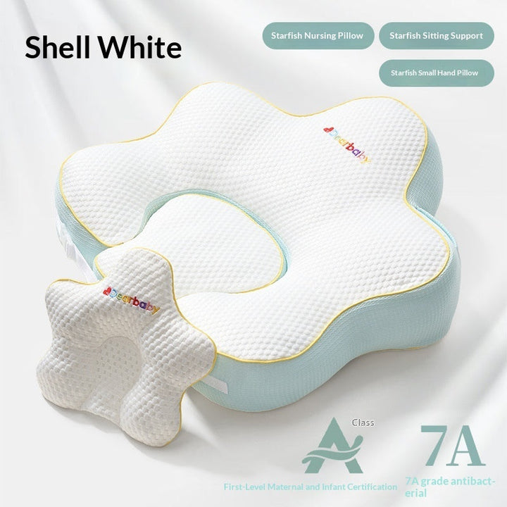 Sea Dragon Dreams shell white starfish-shaped nursing pillow and small hand pillow for infant feeding support