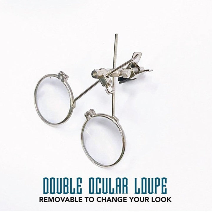Sea Dragon Dreams handmade Victorian steampunk goggles featuring a removable double ocular magnifying loupe accessory.