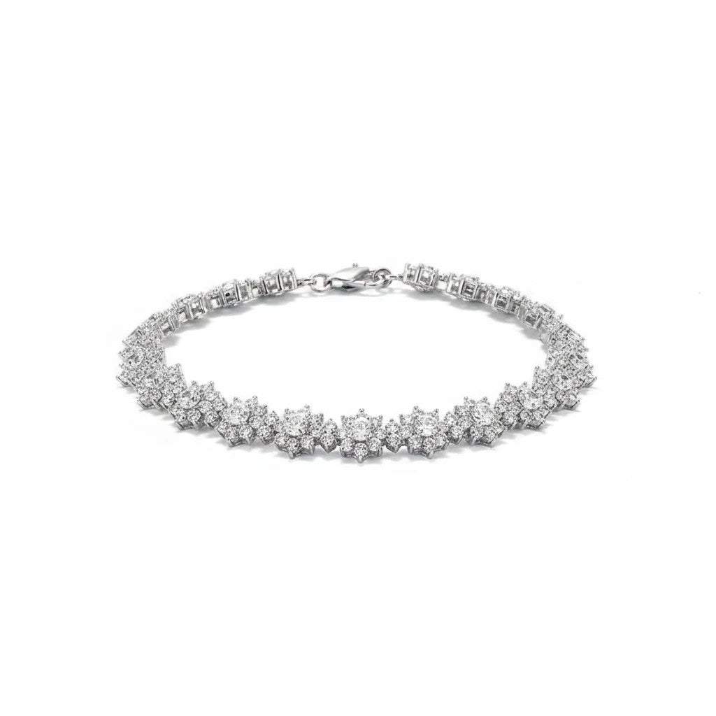 Sea Dragon Dreams sterling silver sunflower bracelet featuring sparkling high-carbon diamond accents in a floral design.