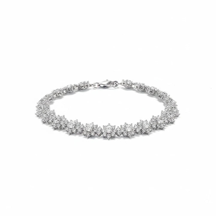 Sea Dragon Dreams sterling silver sunflower bracelet featuring sparkling high-carbon diamond accents in a floral design.