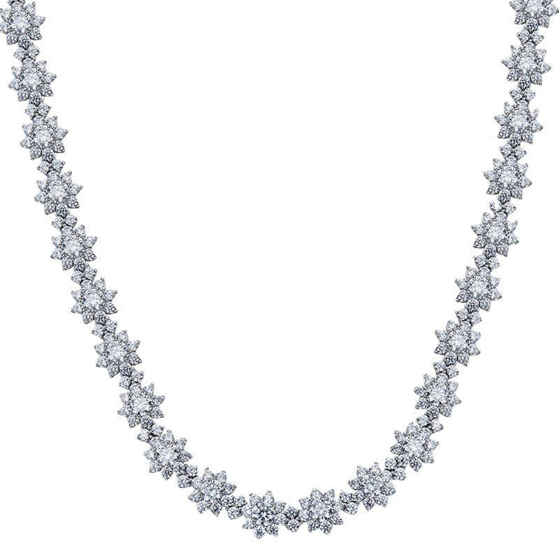 Sea Dragon Dreams sterling silver sunflower necklace featuring a continuous chain of sparkling diamond-accented flowers