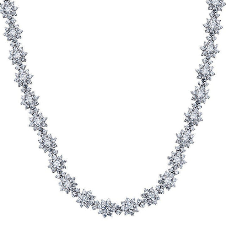 Sea Dragon Dreams sterling silver sunflower necklace featuring a continuous chain of sparkling diamond-accented flowers