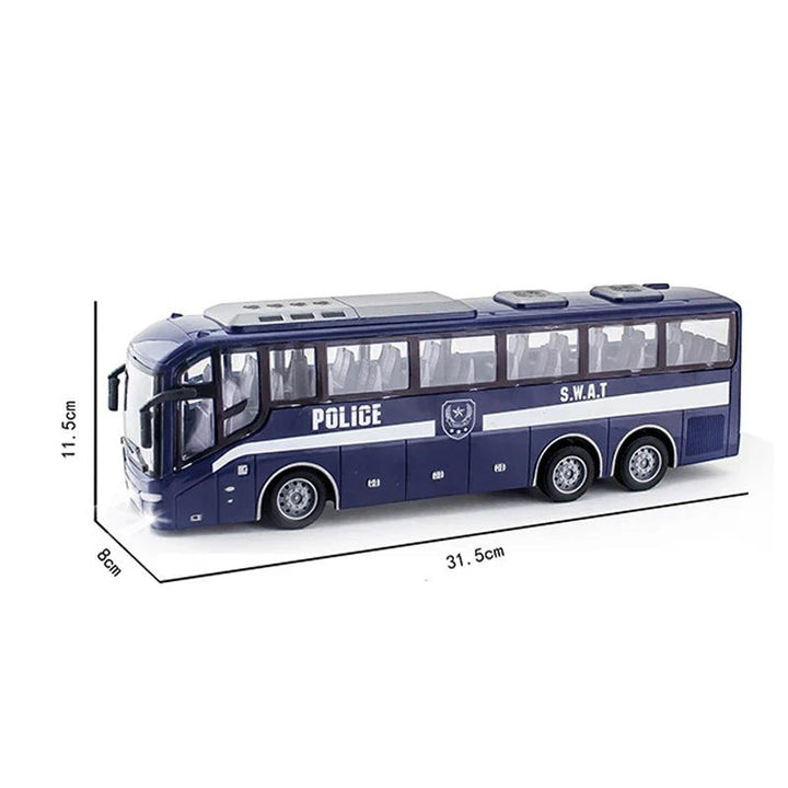 Sea Dragon Dreams 1:30 scale blue SWAT police bus toy with working lights and remote control features