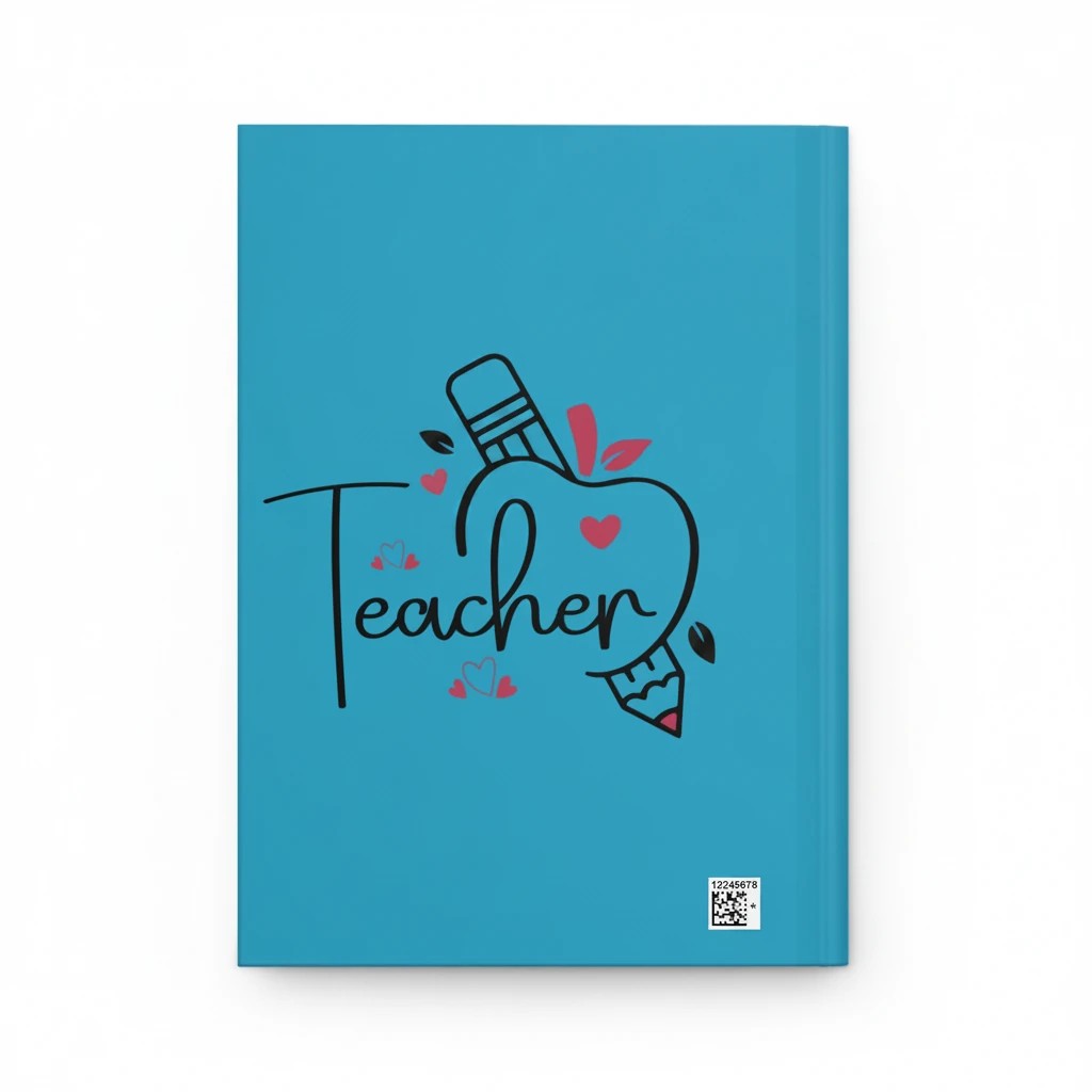 Sea Dragon Dreams Teacher Love hardcover journal with a blue matte cover, featuring a pencil and heart graphic design.