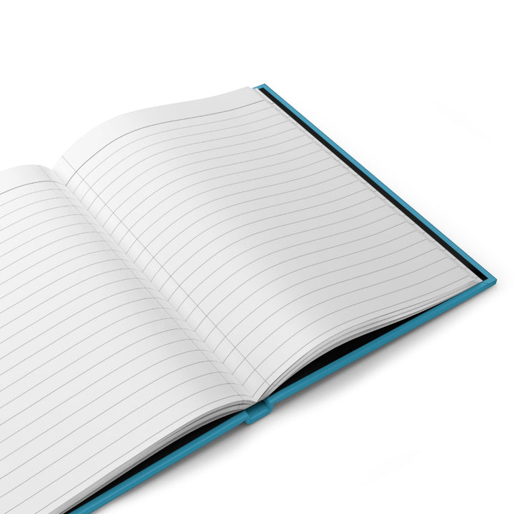 Sea Dragon Dreams Teacher Love hardcover journal with open pages showing lined paper and a blue matte cover.