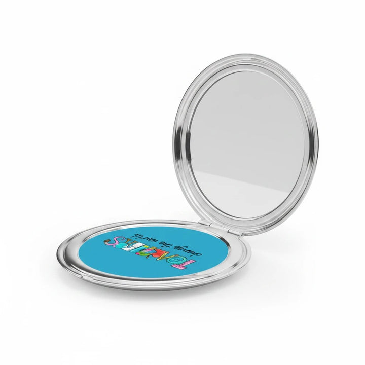 Sea Dragon Dreams Teachers Change The World compact travel mirror with polished metal case and dual glass mirrors