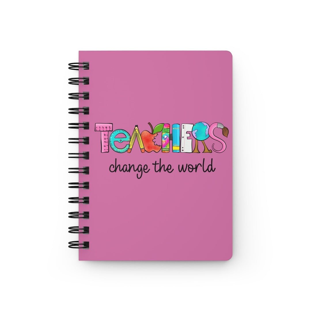 Sea Dragon Dreams spiral bound journal with a pink cover featuring Teachers Change The World text and school icons.