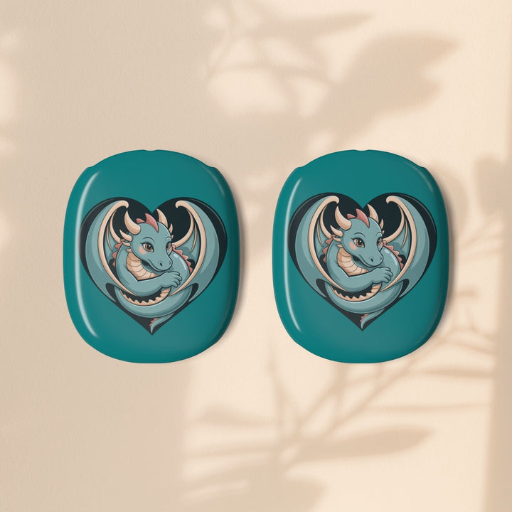 Sea Dragon Dreams teal dragon heart protective shell covers for AirPods Max headphones with a glossy finish