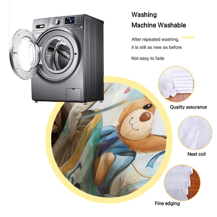 Sea Dragon Dreams personalised teddy bear pilot fleece blanket showing machine wash durability and quality stitching