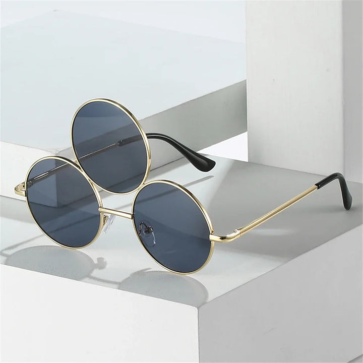 Sea Dragon Dreams novelty third-eye round sunglasses with gold metal frames and dark lenses for Erlang God cosplay.