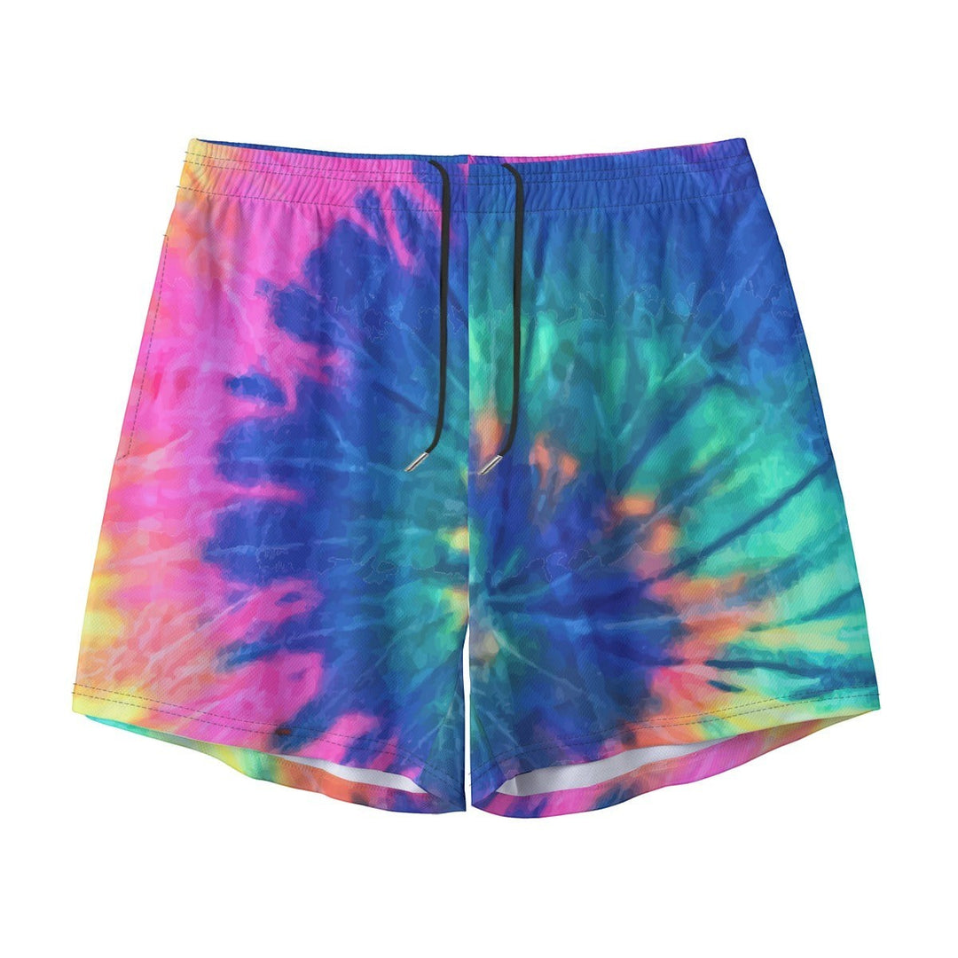 Sea Dragon Dreams men's vibrant tie-dye polyester shorts with an elastic waistband and drawstring