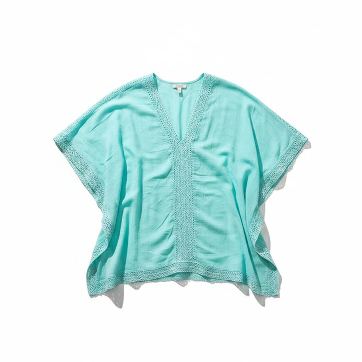 Sea Dragon Dreams turquoise lace beach cover-up with a V-neck and relaxed fit, perfect for resort wear.