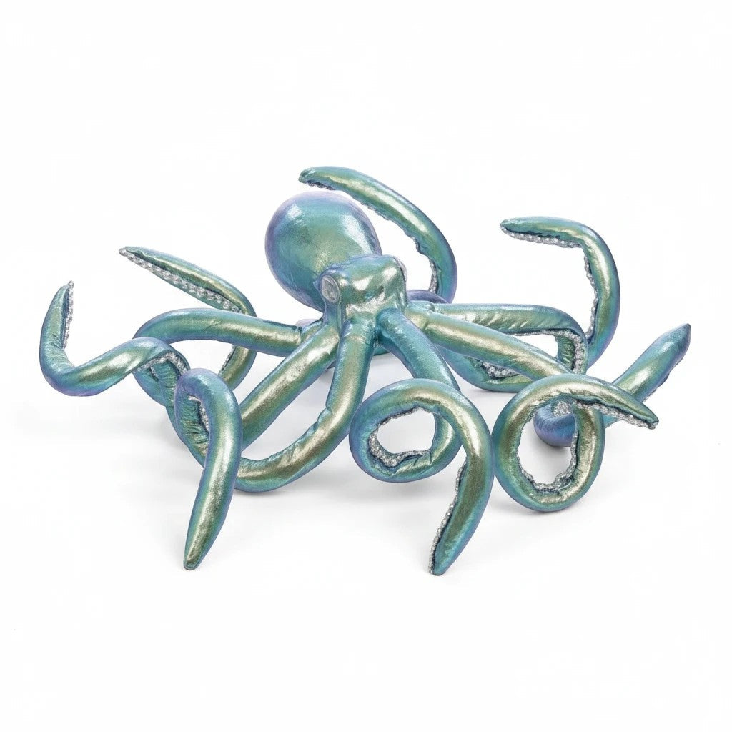 Sea Dragon Dreams Mark Roberts 11.5-inch turquoise octopus figurine with shimmering fabric and detailed tentacles.
