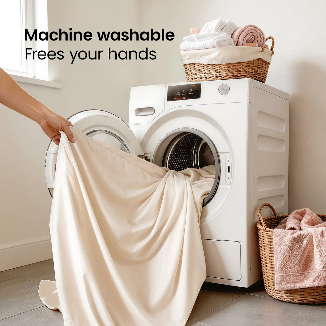 Sea Dragon Dreams kids bed tent fabric being placed into a washing machine for easy cleaning