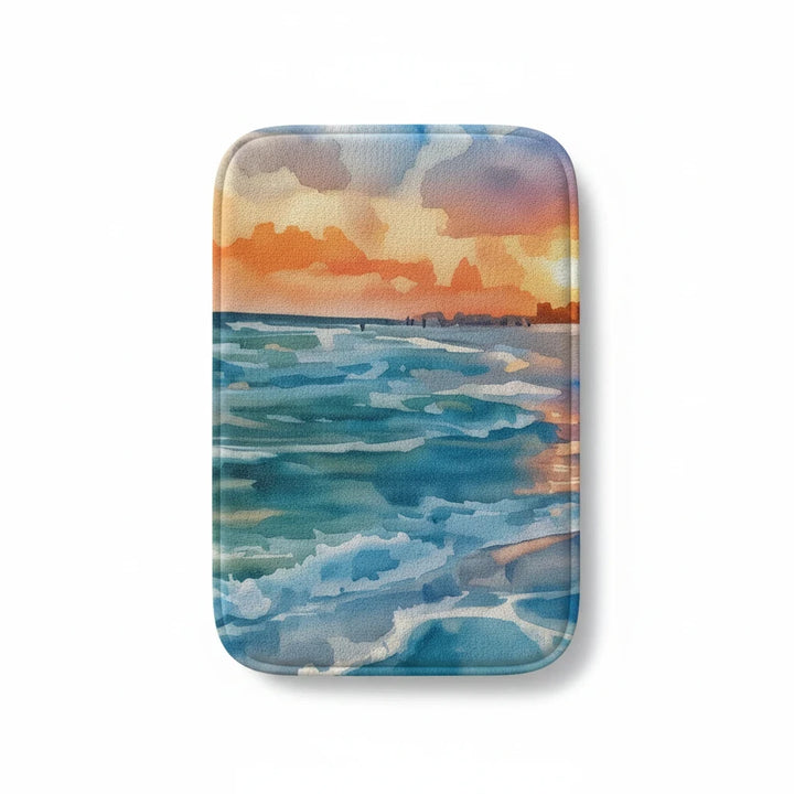 Sea Dragon Dreams Kindle case featuring a vibrant watercolor sunset over a blue ocean seascape on PU leather