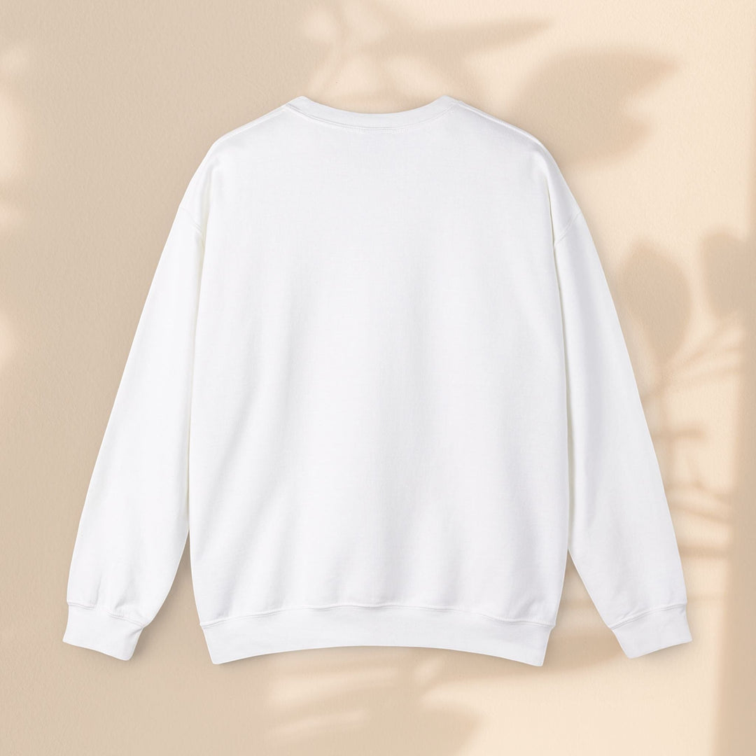 Sea Dragon Dreams white unisex crewneck sweatshirt back view featuring a classic fit and ribbed knit collar