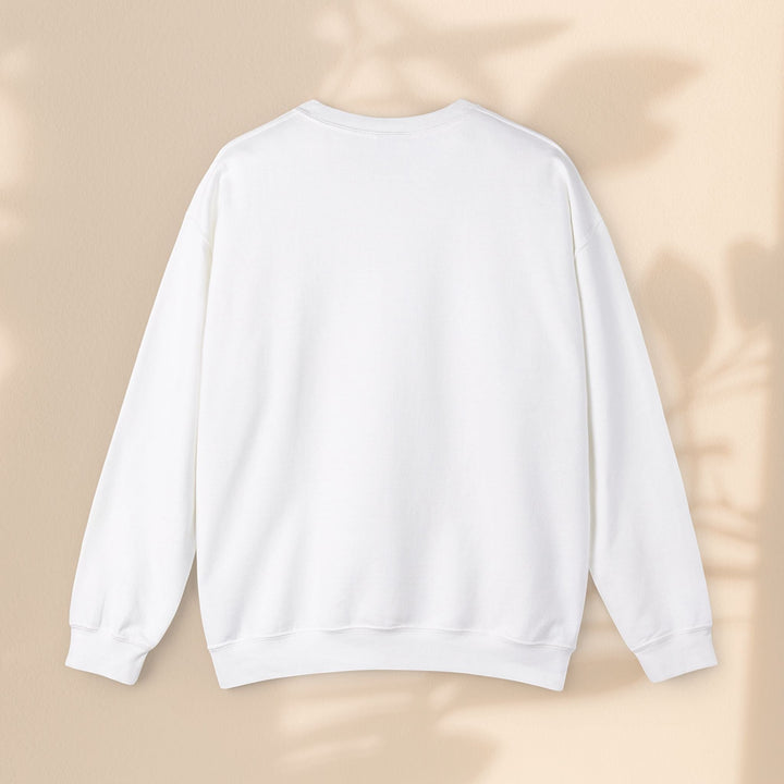 Sea Dragon Dreams white unisex crewneck sweatshirt back view featuring a classic fit and ribbed knit collar