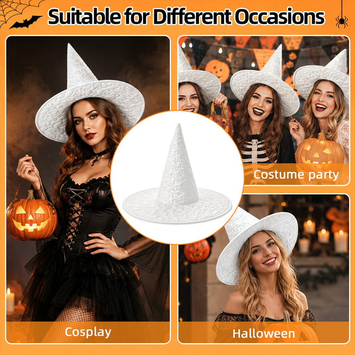 Sea Dragon Dreams white quilted witch hat with a structured conical crown and wide brim for Halloween costumes