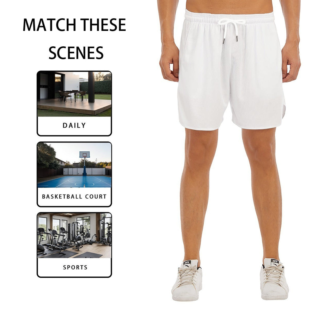 Sea Dragon Dreams white polyester sports shorts with side slits for running and athletic activities