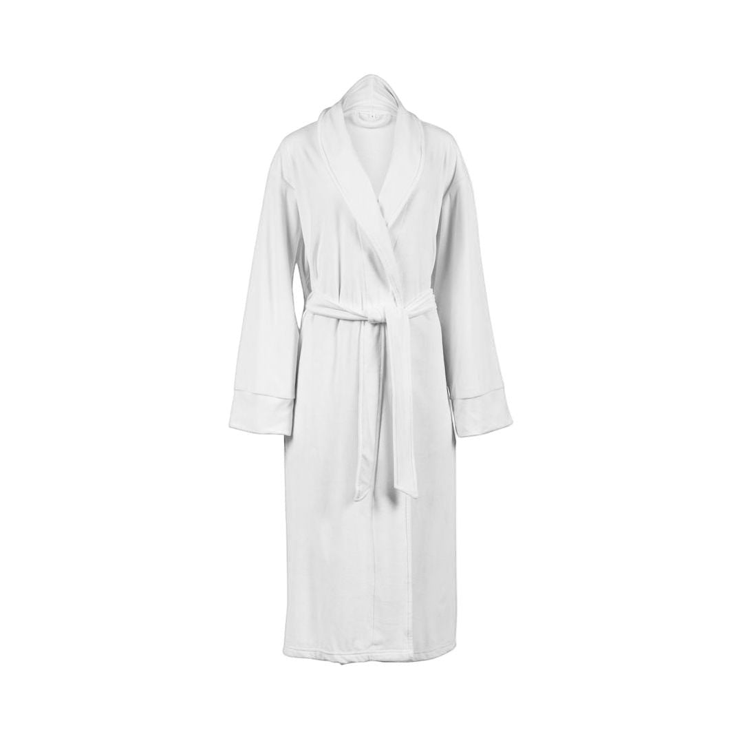 Sea Dragon Dreams white plush velour robe with a tie waist and shawl collar for luxurious lounging comfort.