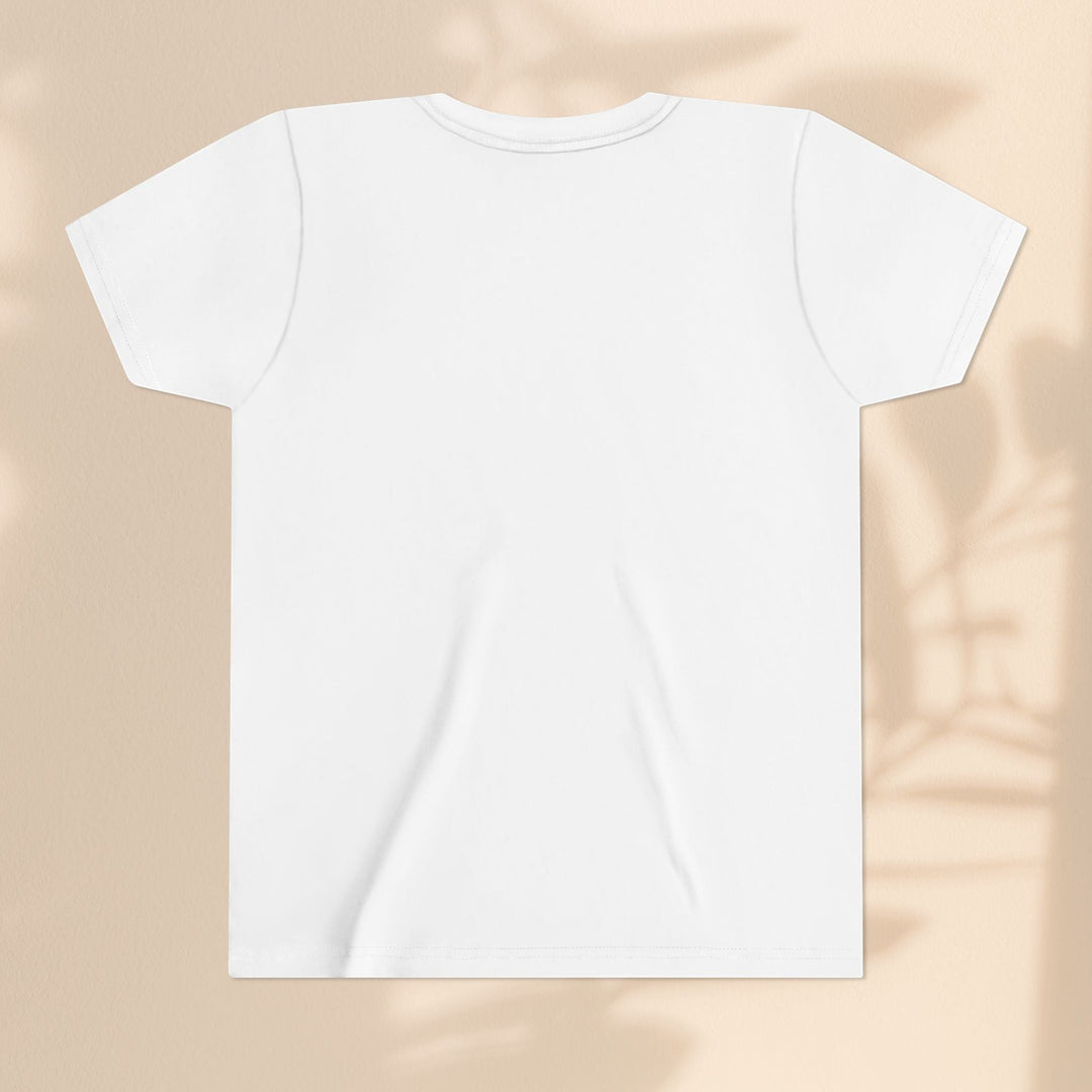 Sea Dragon Dreams plain white youth t-shirt, back view, soft cotton blend fabric on a neutral background.