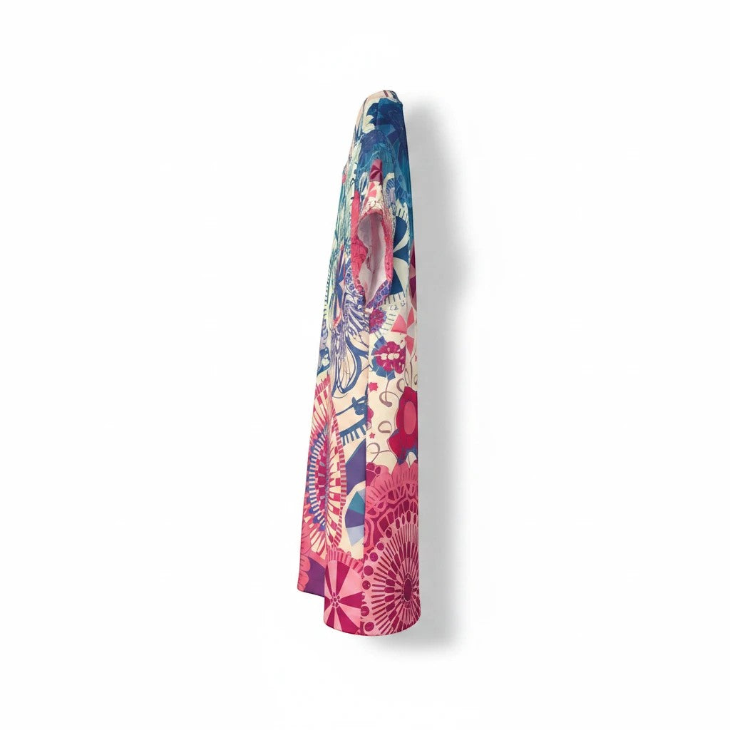 Sea Dragon Dreams women's sports jersey with vibrant multi-colored pattern, side view of moisture-wicking fabric.