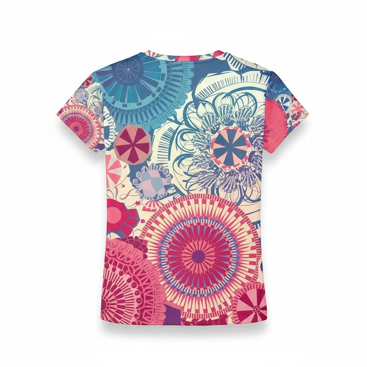 Sea Dragon Dreams women's sports jersey featuring a vibrant, multi-colored geometric mandala pattern on polyester.