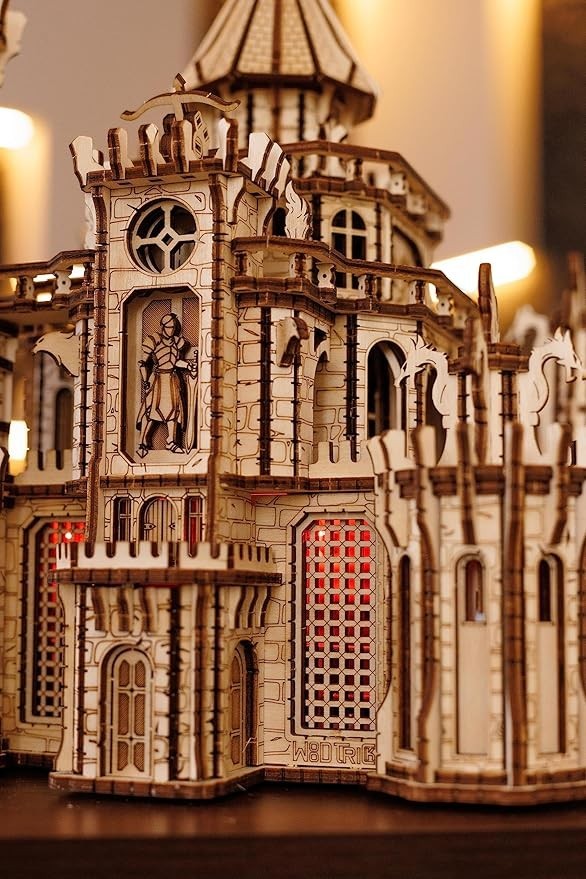 Sea Dragon Dreams Wood Trick 3D wooden dragon castle puzzle with intricate mechanical details and red LED lighting