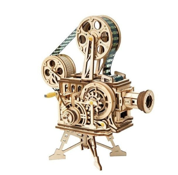 Sea Dragon Dreams wooden mechanical film projector 3D puzzle with hand crank and gear assembly
