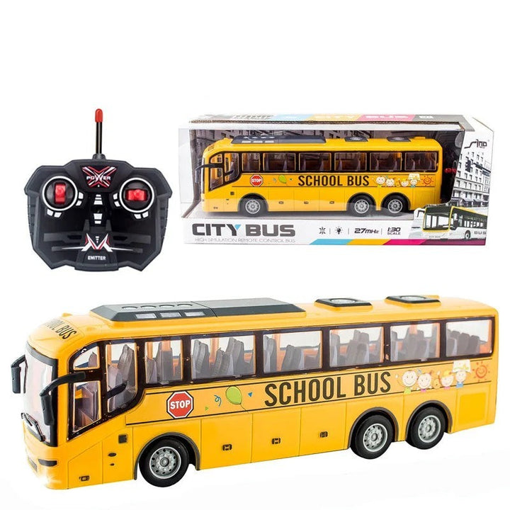 Sea Dragon Dreams 1:30 scale yellow remote control school bus toy with black remote and original retail packaging