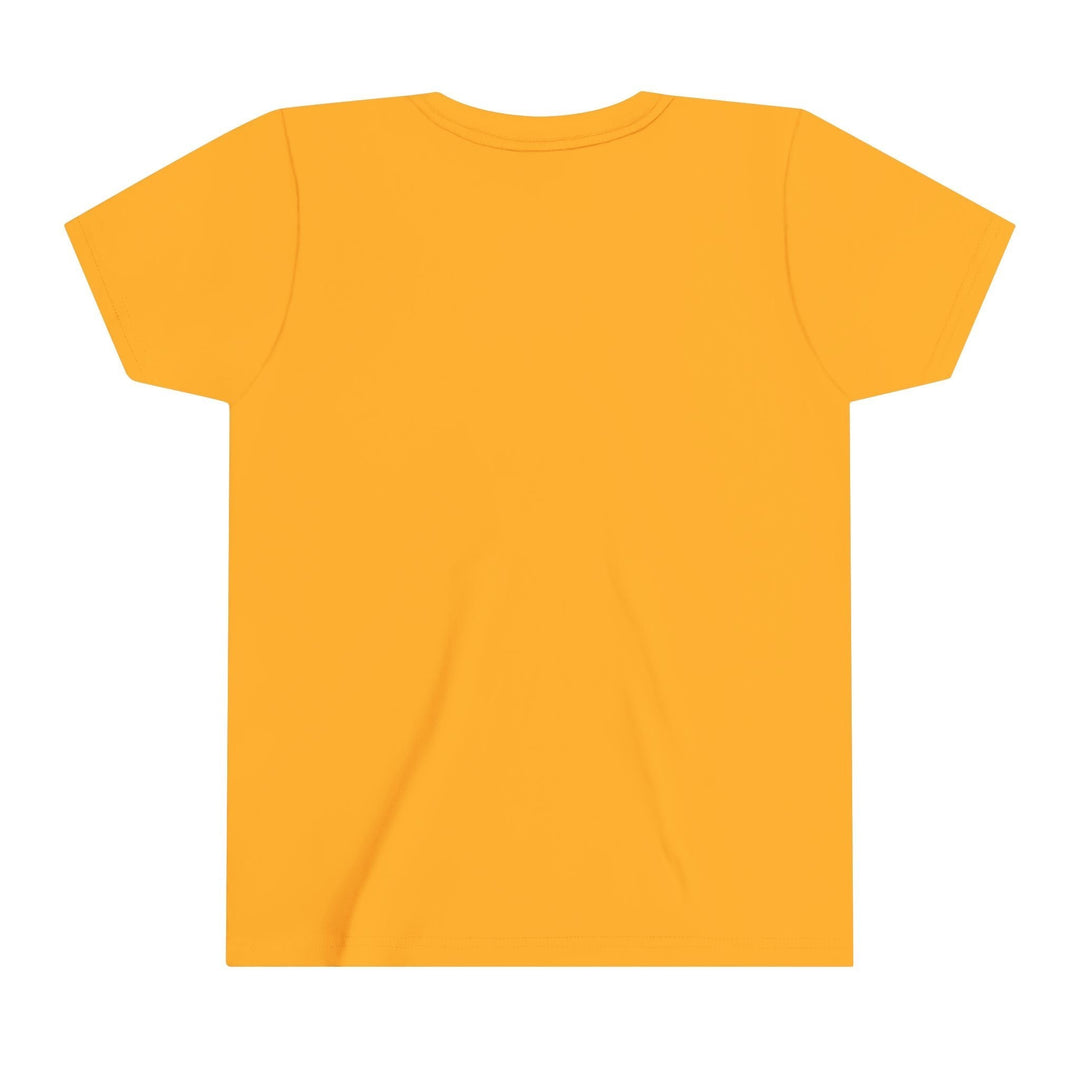 Back view of a plain yellow Sea Dragon Dreams youth short sleeve crew neck t-shirt made of soft cotton fabric.